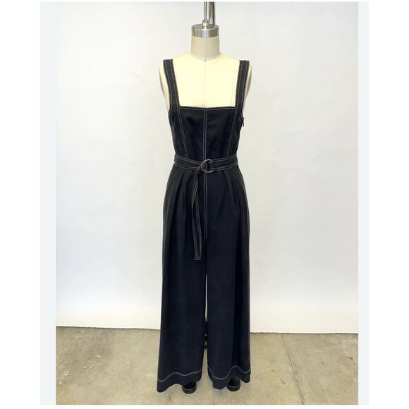 Ulla Johnson Square Neck Dungaree Navy Blue Jumpsuit Sz 2 Cross Back Belted - Picture 1 of 13